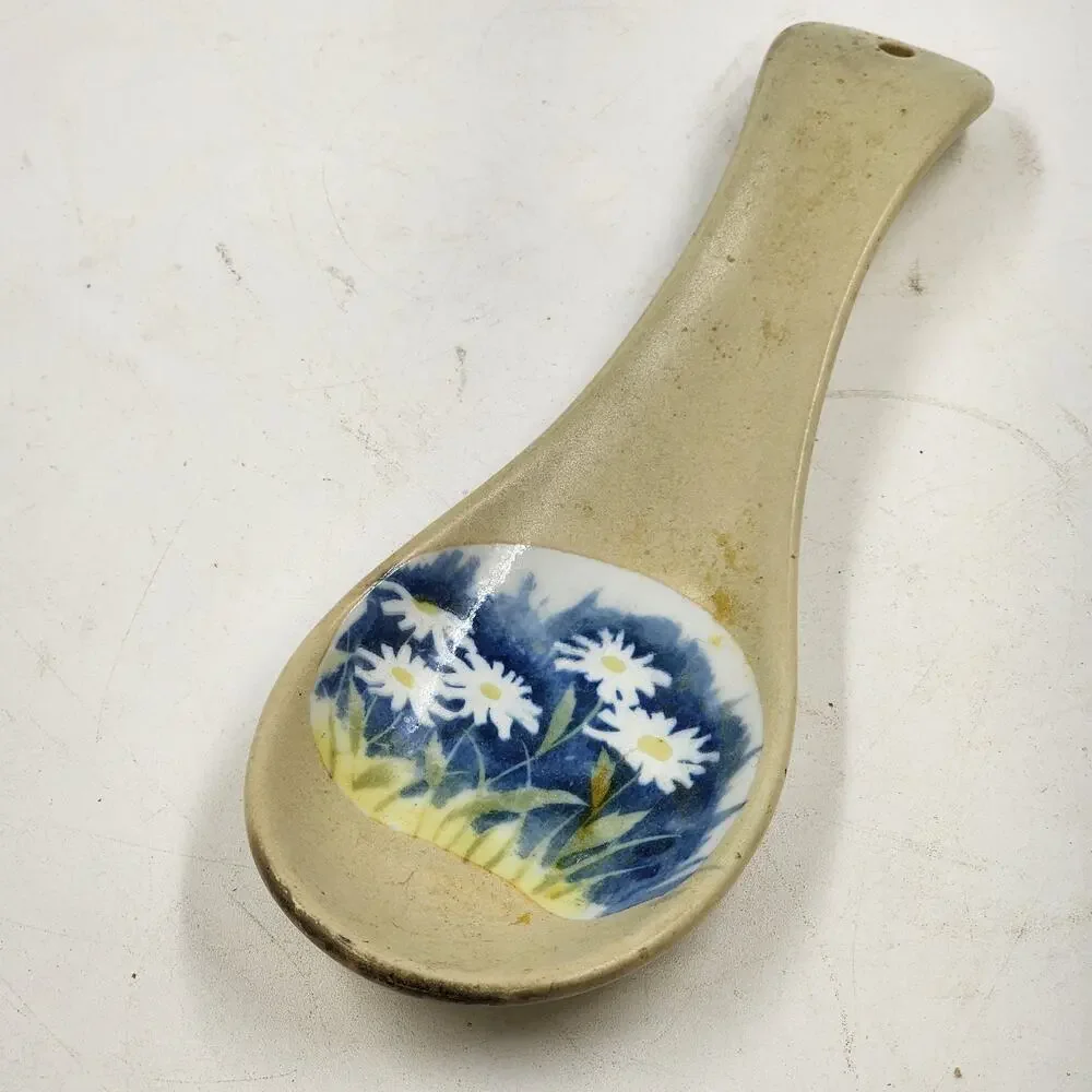 Ceramic Spoon Rest Daisy Flower Kitchen Decor Boho Cottagecore 9